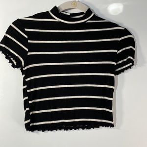 Crop top, unknown brand, size small, black and white stripes.